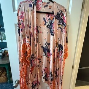 Floral Kimono with Pink and Orange Accents